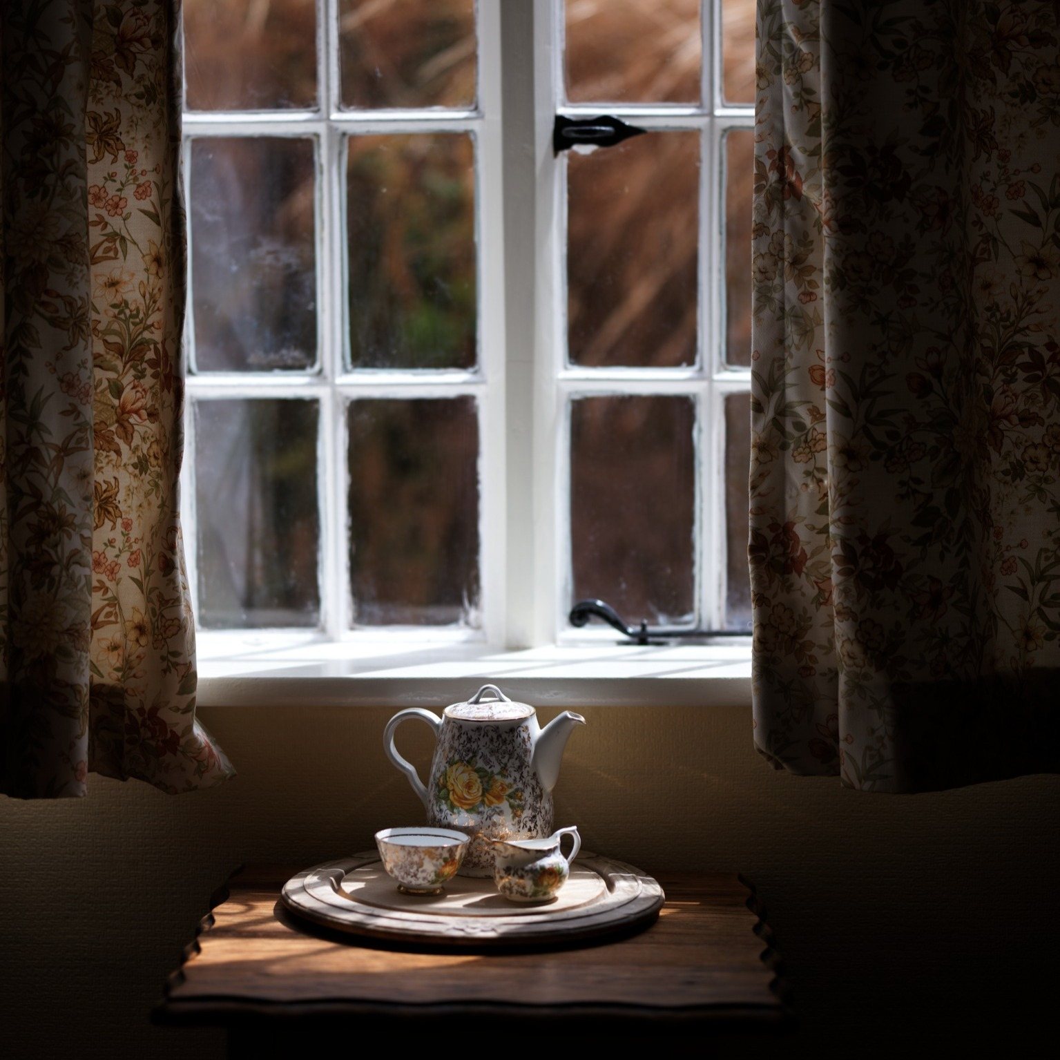 Teapot by a cottage window in soft light, Ratlinghope, Shropshire